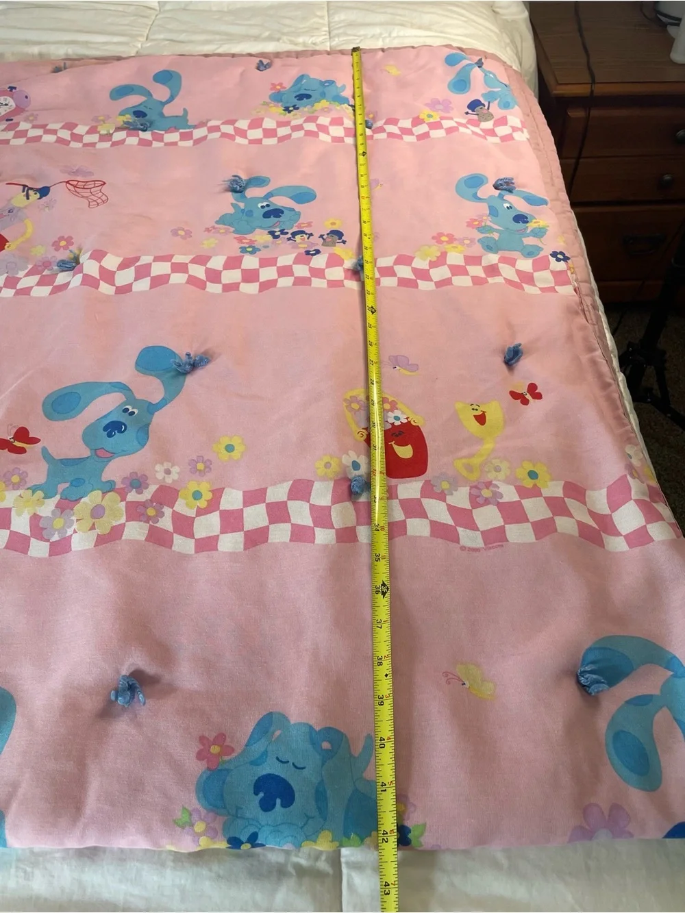 Vtg 90s Blues Clues Pink Hand-Tied Twin Quilt Blanket 84x59 As-Is Upcycled